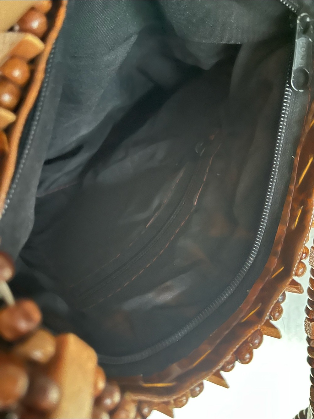 Boho Handcrafted Brown Wood Bead Shoulder Bag - Picture 7 of 8